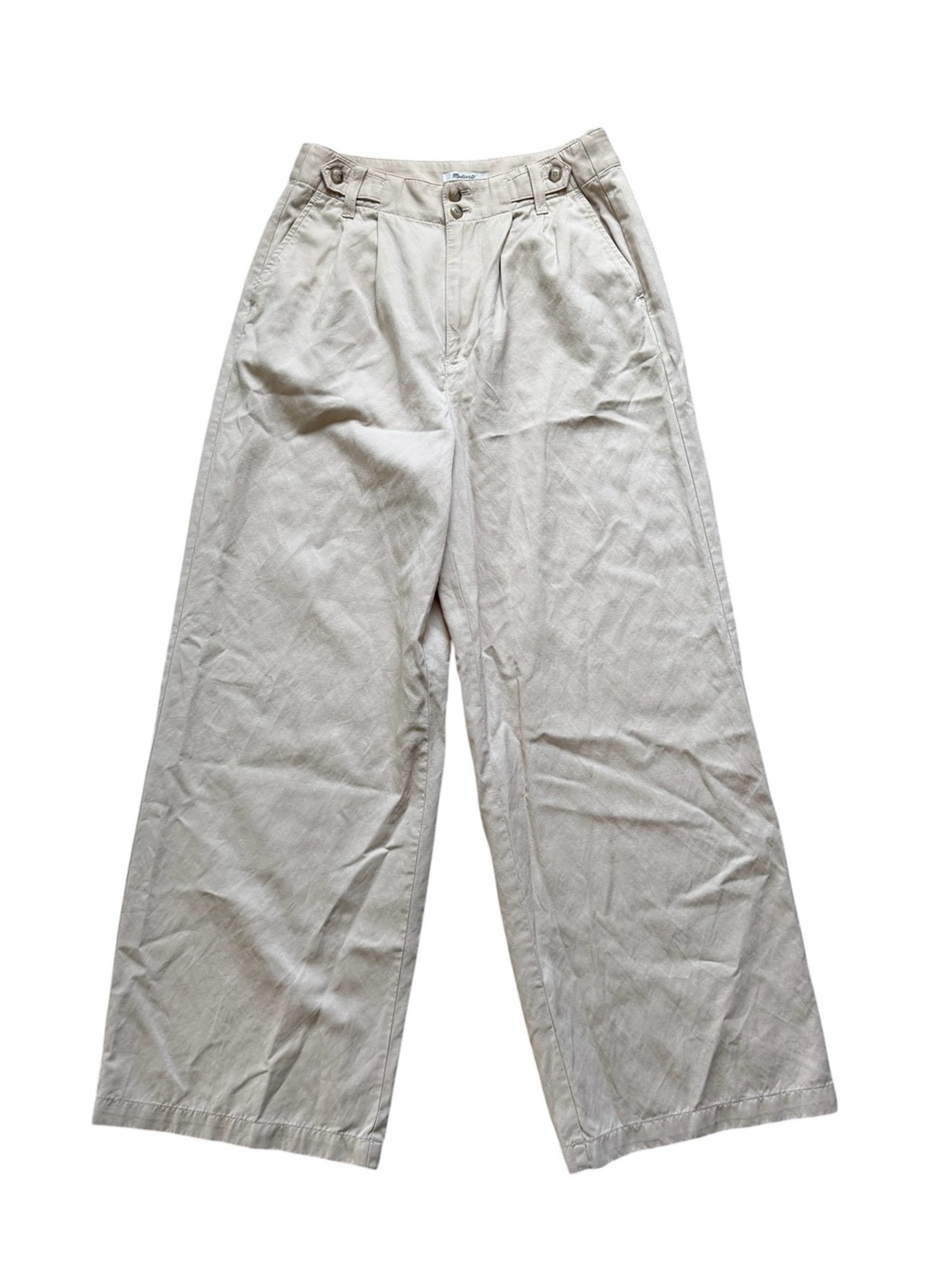 Madewell Women’s Harlow Wide Leg Pant size 4 Khaki High Rise Linen Blend Twill